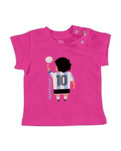 T-shirt Bébé Manche Courte Rose Maradona 10 Dessin Argentine Football