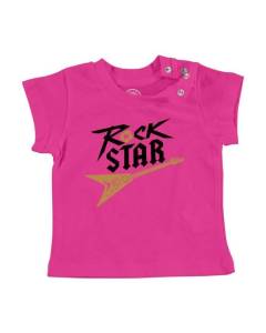 T-shirt Bébé Manche Courte Rose Rock Star Guitare Musique Musicien Instrument