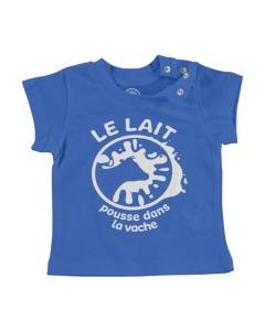T-shirt Bébé Manche Courte Bleu Le Lait Pousse dans la Vache Enfant Animaux