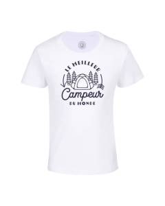 T-shirt Enfant Blanc Le Meilleur Campeur du Monde Vacances Voyage Camping Nature Montagne Foret
