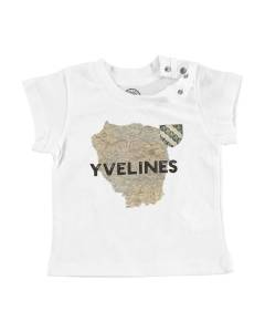 T-shirt Bébé Manche Courte Blanc Yvelines 78 Département Versaille Carte Ancienne Ile de France