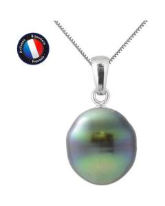 PERLINEA - Collier Perle de Tahiti A+ - Cerclé 11-12 mm - Argent 925 Millièmes - Bijoux Femme