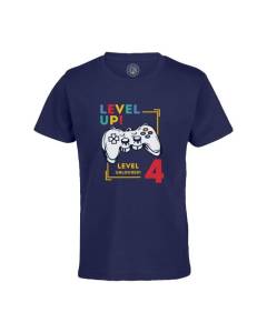 T-shirt Enfant Bleu Level Up! Unlocked 4 Anniversaire Celebration Enfant Cadeau Jeux Video Anglais