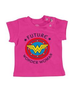 T-shirt Bébé Manche Courte Rose Future Wonder Woman Super Heroine BD Maman