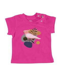 T-shirt Bébé Manche Courte Rose Cacatoes Oiseau Tropical Exotique Jungle