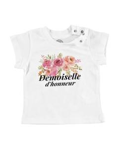 T-shirt Bébé Manche Courte Blanc Demoiselle d'Honneur Mariage Mariée Bouquet Aquarelle