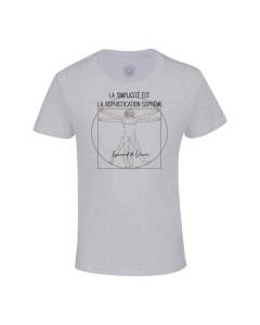 T-shirt Enfant Gris La Simplicité est La Sophistication Suprême Citation Inspiration Peintre De Vinci