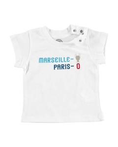 T-shirt Bébé Manche Courte Blanc Marseille 1 - Paris 0 Sport Foot Champion Ballon C1