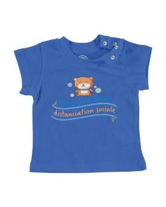 T-shirt Bébé Manche Courte Bleu Pas de Distanciation Sociale Doudou Mignon