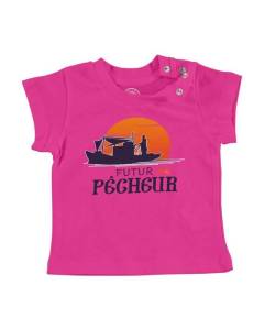 T-shirt Bébé Manche Courte Rose Futur Pêcheur Métier Marin Poisson