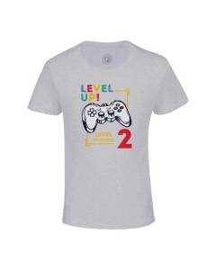 T-shirt Enfant Gris Level Up! Unlocked 2 Anniversaire Celebration Enfant Cadeau Jeux Video Anglais
