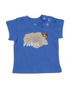 T-shirt Bébé Manche Courte Bleu Paris 75 Departement Carte Ancienne Ile de France