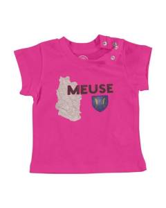 T-shirt Bébé Manche Courte Rose Meuse 55 Departement Bar-le-Duc Carte Ancienne Est France
