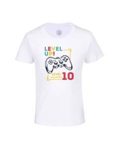 T-shirt Enfant Blanc Level Up! Unlocked 10 Anniversaire Celebration Enfant Cadeau Jeux Video Anglais