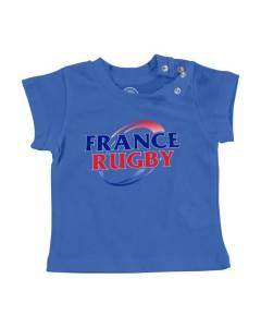 T-shirt Bébé Manche Courte Bleu France Rugby Sport XV Ballon Team