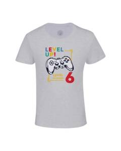 T-shirt Enfant Gris Level Up! Unlocked 6 Anniversaire Celebration Enfant Cadeau Jeux Video Anglais