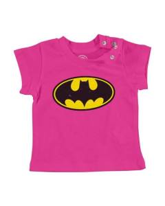 T-shirt Bébé Manche Courte Rose Batman Logo Super Héros BD Film Geek