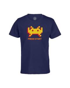 T-shirt Enfant Bleu Press Start Invaders Jeux Video Retro Gaming Classique