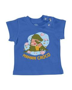 T-shirt Bébé Manche Courte Bleu Odile la Maman Crocodile Dessin Illustration