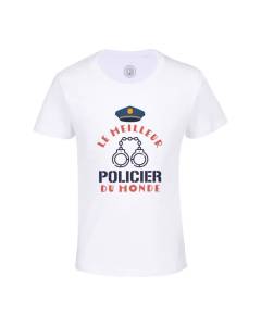 T-shirt Enfant Blanc Le Meilleur Policier du Monde Gendarmerie Justice Police
