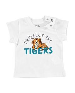 T-shirt Bébé Manche Courte Blanc Protect the Tigers Animaux Tigres Nature