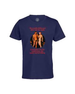 T-shirt Enfant Bleu The Trouble Adam and Eve Collage Vintage Illustration Art Humour Parodie Meme