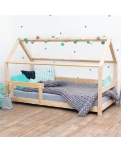 Lit cabane enfant TERY 120 x 200 Blanc - Benlemi - Montessori - Barrière de sécurité - Hauteur du sol 6 cm