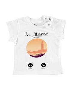 T-shirt Bébé Manche Courte Blanc Le Maroc M'Appelle Paysages Voyage