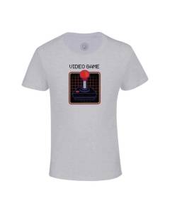 T-shirt Enfant Gris Joystick Synthwave Jeux Video Retro Gaming Classique Arcade