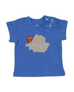 T-shirt Bébé Manche Courte Bleu Dordogne 24 Département Périgueux Carte Ancienne Rare