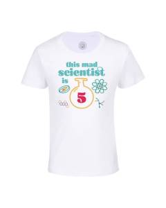 T-shirt Enfant Blanc This Mad Scientist is 5 Anniversaire Celebration Cadeau Anglais Science Theme
