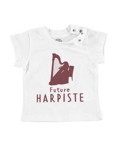 T-shirt Bébé Manche Courte Blanc Future Harpiste Instrument Musique Noble