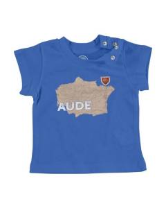 T-shirt Bébé Manche Courte Bleu Aude 11 Departement Carcassonne Carte Ancienne Occitanie