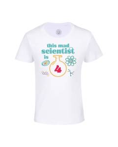 T-shirt Enfant Blanc This Mad Scientist is 4 Anniversaire Celebration Cadeau Anglais Science Theme