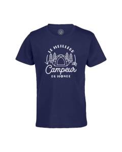 T-shirt Enfant Bleu Le Meilleur Campeur du Monde Vacances Voyage Camping Nature Montagne Foret