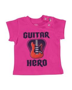 T-shirt Bébé Manche Courte Rose Guitar Hero Musique Rock Avenir