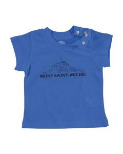 T-shirt Bébé Manche Courte Bleu Mont Saint Michel Minimalist Normandie Village Tourisme