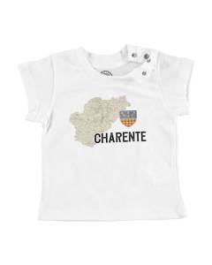 T-shirt Bébé Manche Courte Blanc Charente 16 Département Angoulême Carte Ancienne Aquitaine