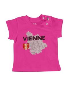 T-shirt Bébé Manche Courte Rose Vienne 86 Département Poitiers Carte Ancienne