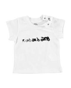 T-shirt Bébé Manche Courte Blanc L'évolution de la Moto Grosses cylindrées Cafe Racer Poucette