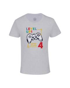 T-shirt Enfant Gris Level Up! Unlocked 4 Anniversaire Celebration Enfant Cadeau Jeux Video Anglais