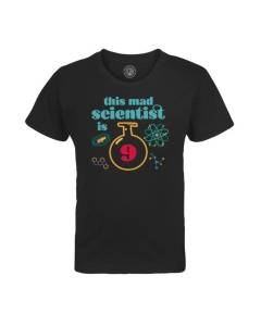 T-shirt Enfant Noir This Mad Scientist is 9 Anniversaire Celebration Cadeau Anglais Science Theme