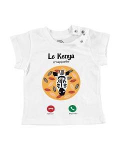 T-shirt Bébé Manche Courte Blanc Le Kenya M'Appelle Zèbre Voyage Savane
