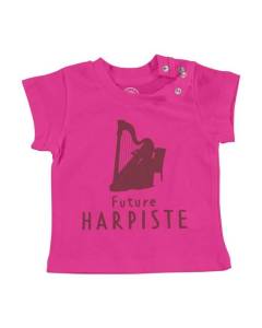 T-shirt Bébé Manche Courte Rose Future Harpiste Instrument Musique Noble