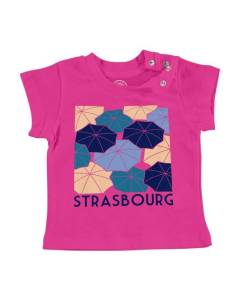 T-shirt Bébé Manche Courte Rose Strasbourg Emblèmes Ville France Est
