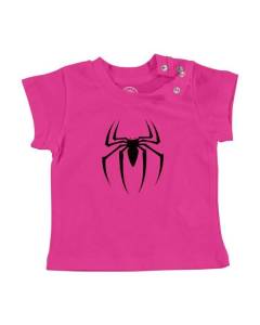 T-shirt Bébé Manche Courte Rose Spiderman Logo Super Héros BD Film Geek