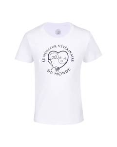 T-shirt Enfant Blanc Le Meilleur Vétérinaire du Monde Veto Animaux Docteur