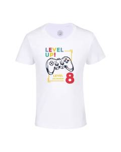 T-shirt Enfant Blanc Level Up! Unlocked 8 Anniversaire Celebration Enfant Cadeau Jeux Video Anglais