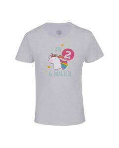 T-shirt Enfant Gris I am 2 and Magical Anniversaire Celebration Cadeau Anglais Licorne Fantaisie