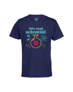 T-shirt Enfant Bleu This Mad Scientist is 9 Anniversaire Celebration Cadeau Anglais Science Theme
